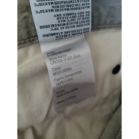 R13 Cross over Jeans In Moss Green Sz 24 Whimsigoth Punk Japanese Fabric (V6 - Picture 7 of 9